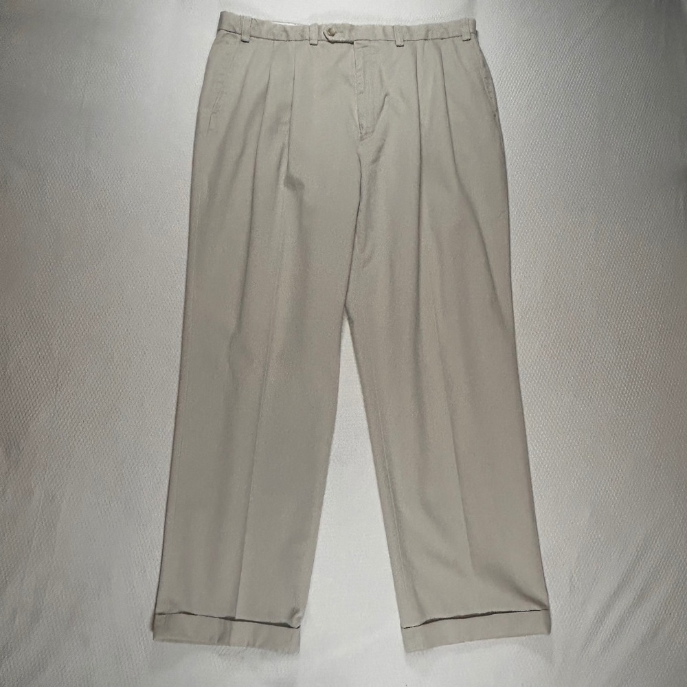 Lauren Ralph Lauren Mens 40x32 Khaki Pleated Cuffed Cotton Chino‎ Pants Trousers